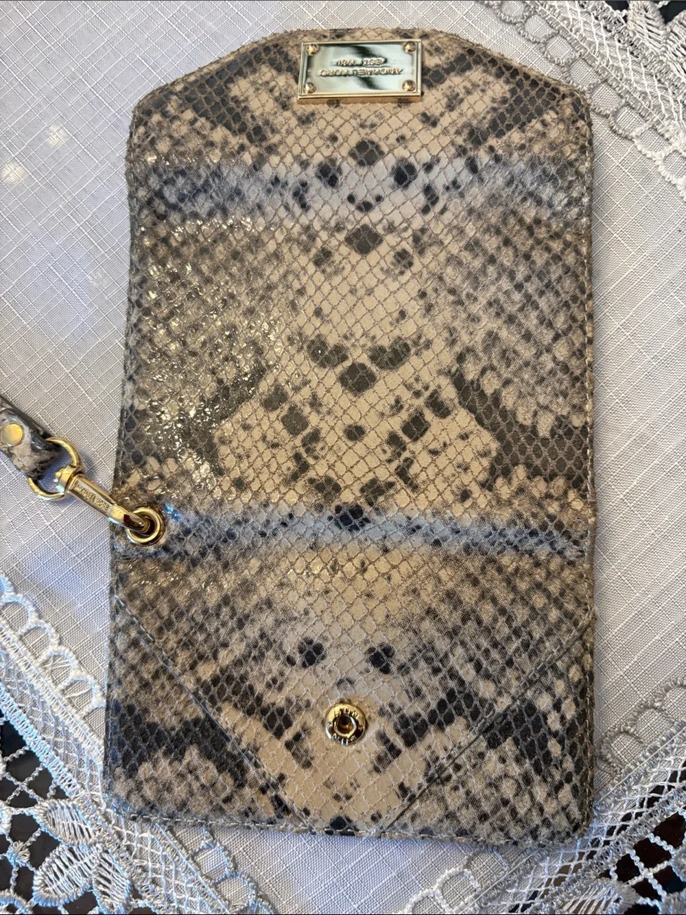 Michael Kors Snake-Print Wristlet Clutch in Taupe